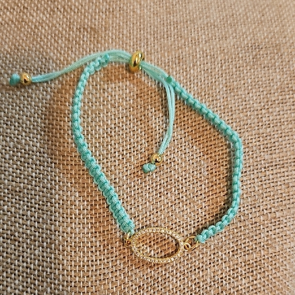 Gold and Mint Braided Adjustable Bracelet. Hand Crafted - Picture 1 of 2